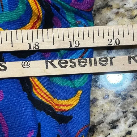 Vintage Women’s M Abstract Open Light Weight Jacket Blue Purple 90s Art Print - Picture 6 of 6